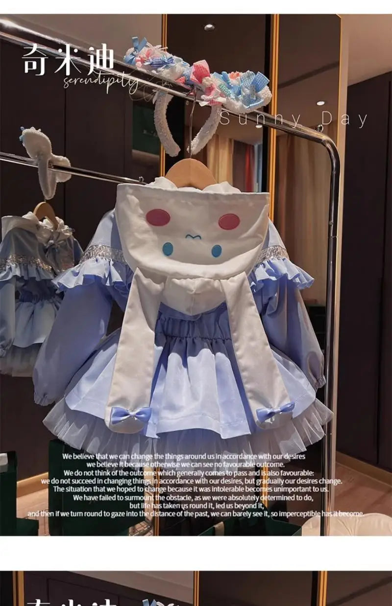 Kawaii Kuromi Cinnamoroll Kids Girls Jacket Autumn New Cartoon Fashion Embroidery Jacket Retract Waist Hooded Outdoor Jackets