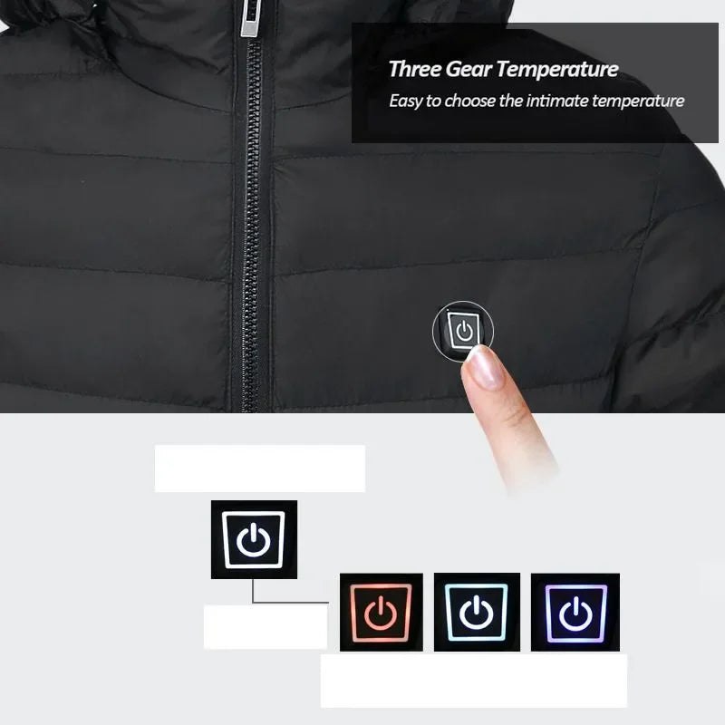 2023 NWE Men Winter Warm USB Heating Jackets Smart Thermostat Pure Color Hooded Heated Clothing Waterproof Warm Jackets