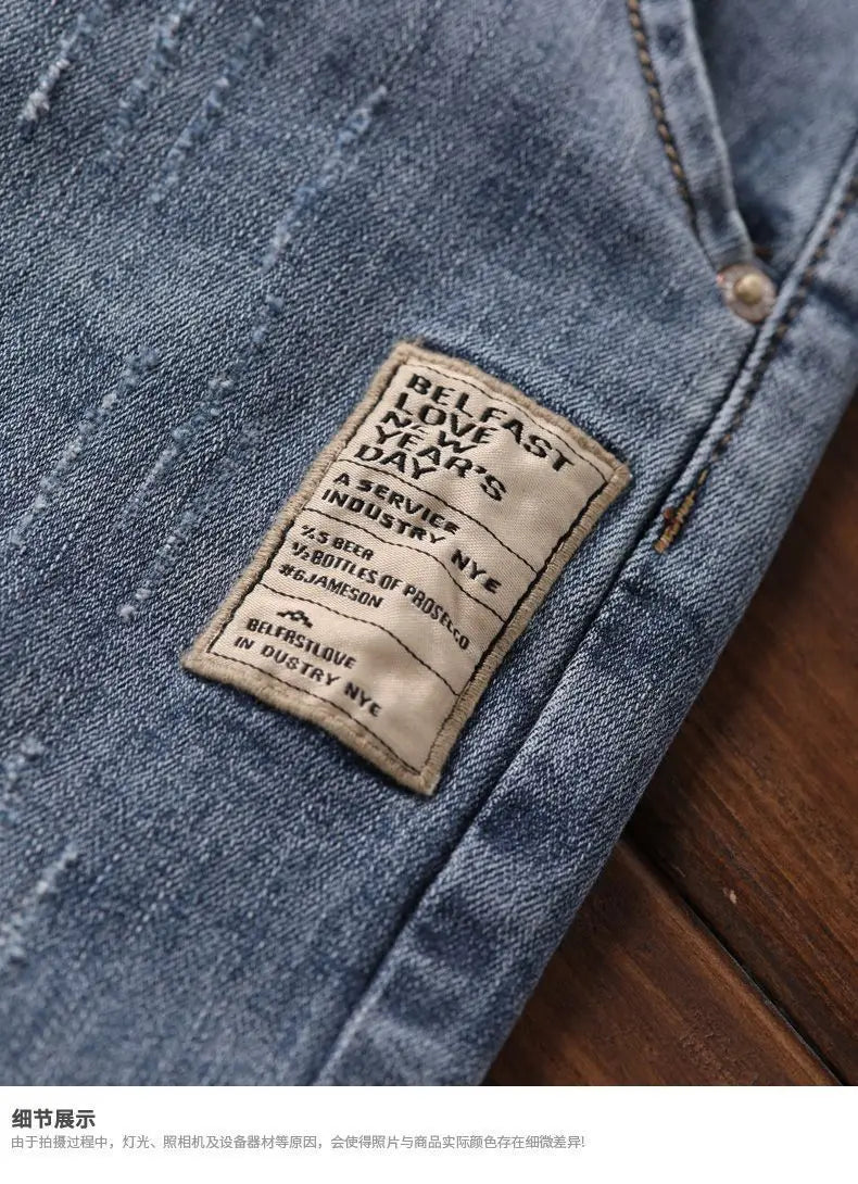 Pantalones vaqueros de mezclilla de lujo de estilo coreano para hombre con cintura elástica y cordón ajustable para otoño, vaqueros elásticos casuales para hombre