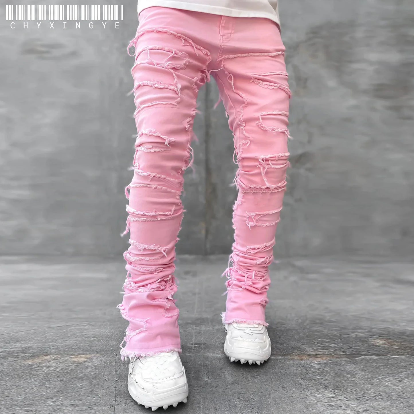 Pantalones vaqueros de corte regular para hombre, rotos, ajustados, desgastados, desgastados, rectos, estilo hip hop, ropa de calle
