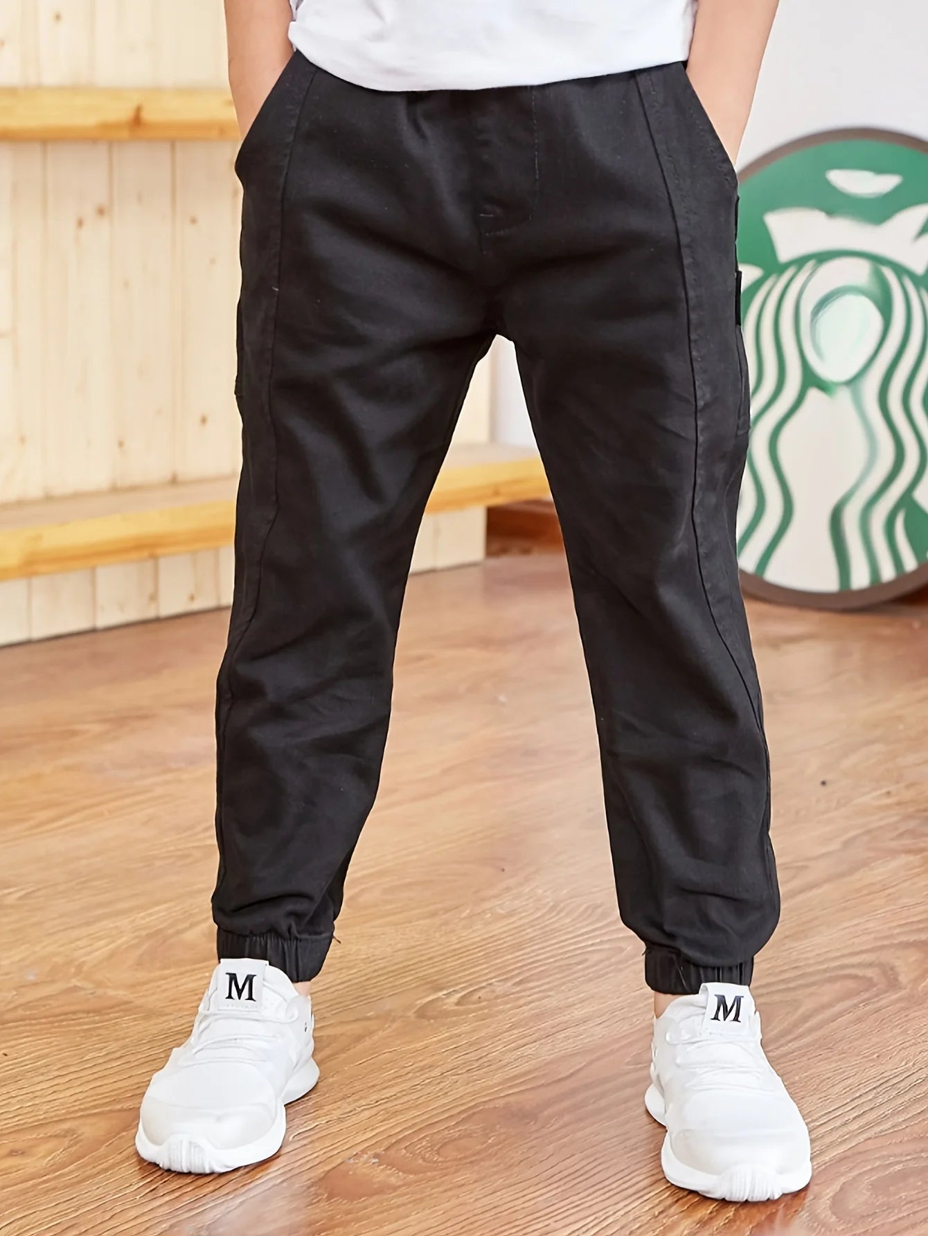 Pantalones deportivos elegantes de color sólido para niño, pantalones deportivos cargo informales con cintura elástica para exteriores