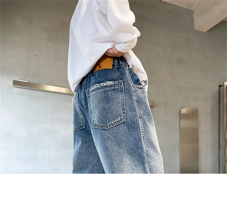 Pantalones vaqueros largos para niños, algodón, primavera otoño 2024, para bebés, adolescentes, ropa de abrigo de alta calidad.
