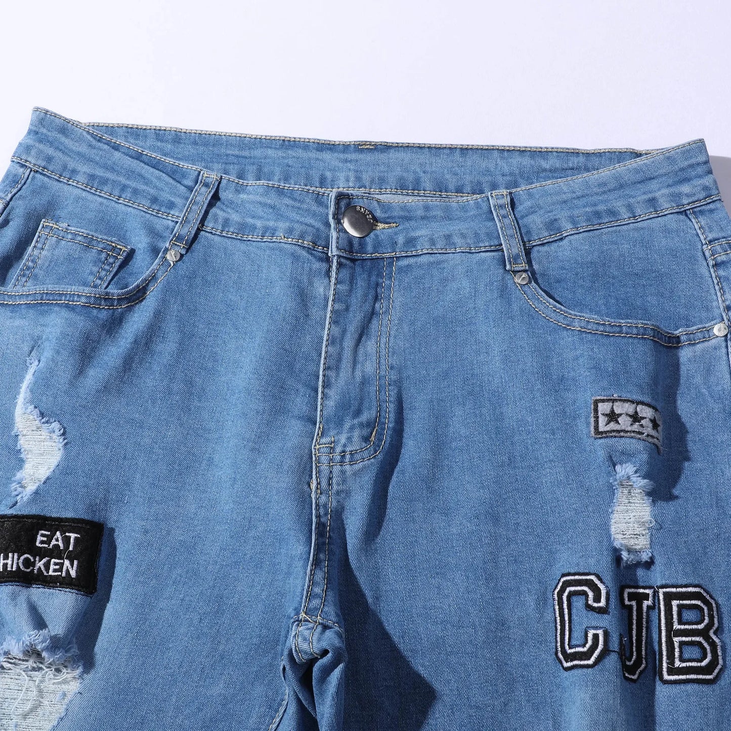 Punk Plus Size Pants Men Skinny Ripped Hole Patchwork Jeans Slim Pencil Denim Hip Pop Trousers Autumn Winter Streetwear Men's