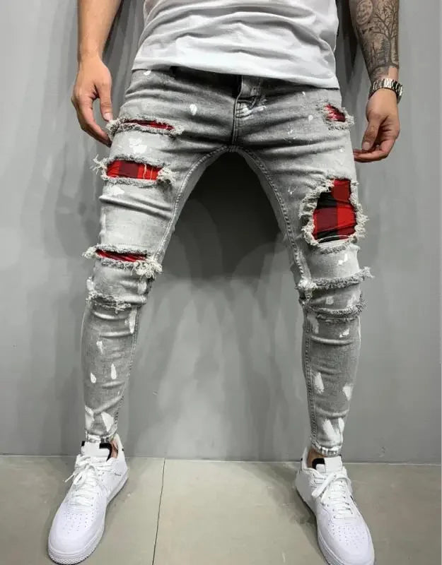 Pantalones vaqueros ajustados de cintura media con agujeros desgastados para hombre, estilo urbano, hasta el tobillo, lavados, 2025