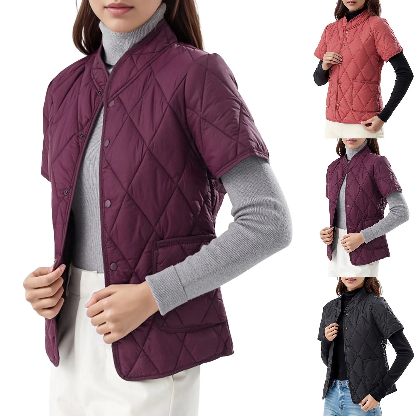 Winter Jackets Woman 2024 Womens Lightweight Short Sleeve Two Pockets Down Jacket (Available In Plus Abrigos Invierno Mujer