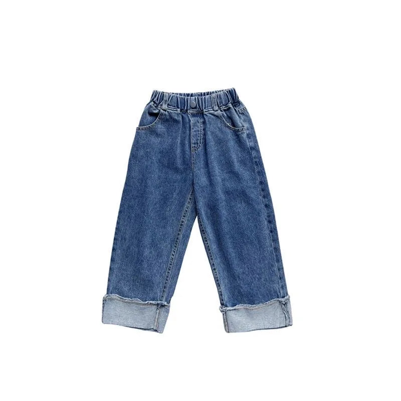 Spring summer Kids crimped wide leg jeans Boys and girls loose thin denim pants Children fashion casual trousers