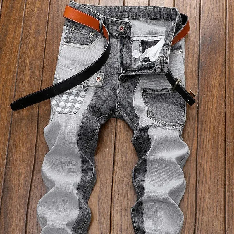 Pantalones cargo de primavera y otoño para hombre, ropa recta, nuevos, cargo, ajustados, informales, de diseño original, vaqueros de trabajo con empalme.