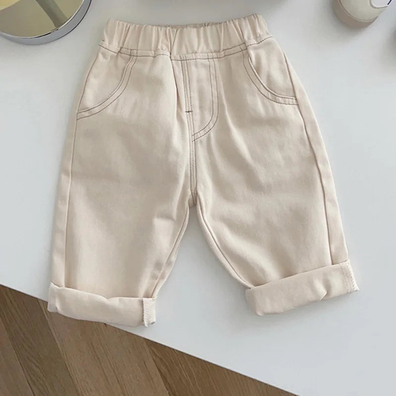 0-5 Years Autumn Kids Jeans Casual Solid Baby Boys Denim Pants Soft Girls Fashion Trousers Matching Corduroy Pants