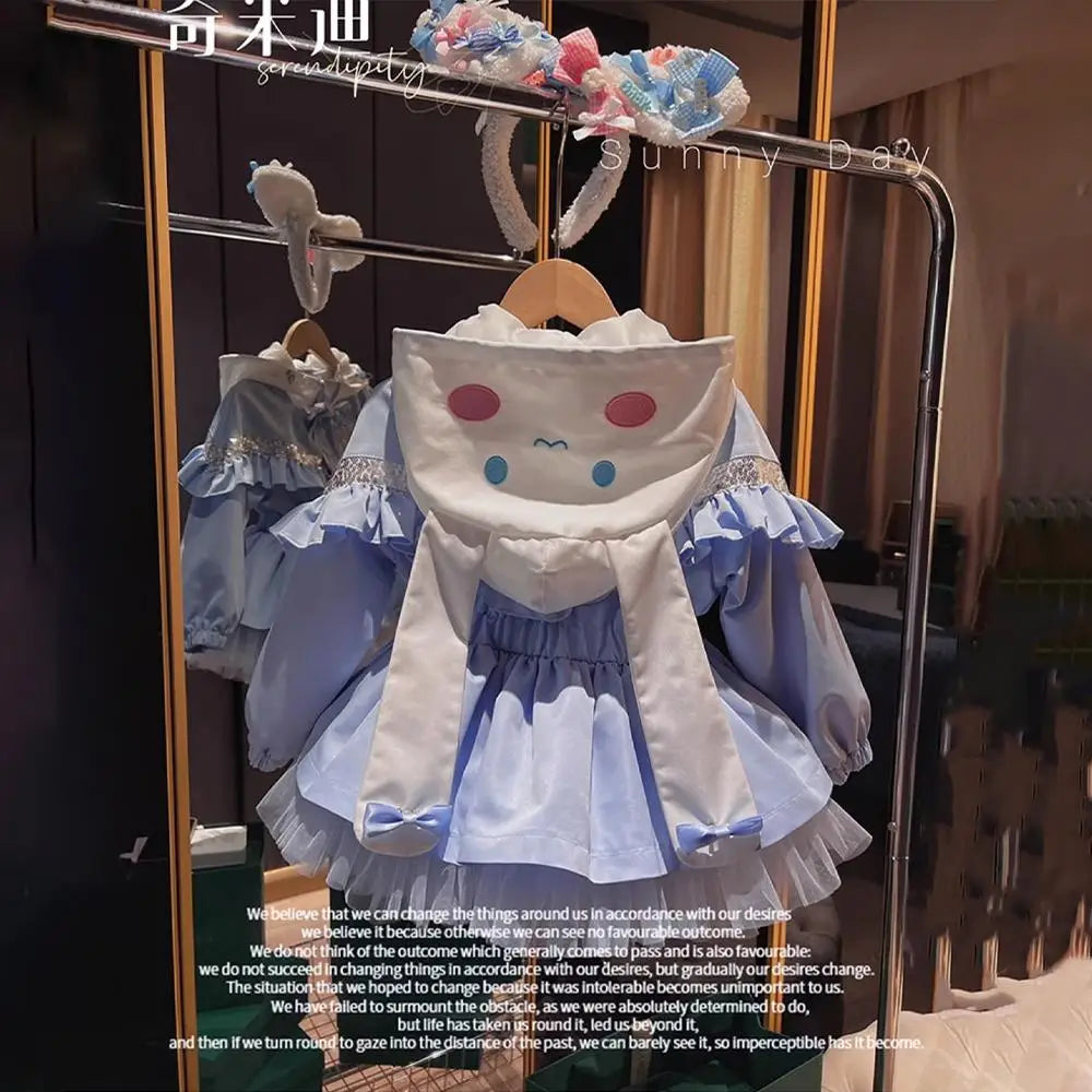 Kawaii Kuromi Cinnamoroll Kids Girls Jacket Autumn New Cartoon Fashion Embroidery Jacket Retract Waist Hooded Outdoor Jackets