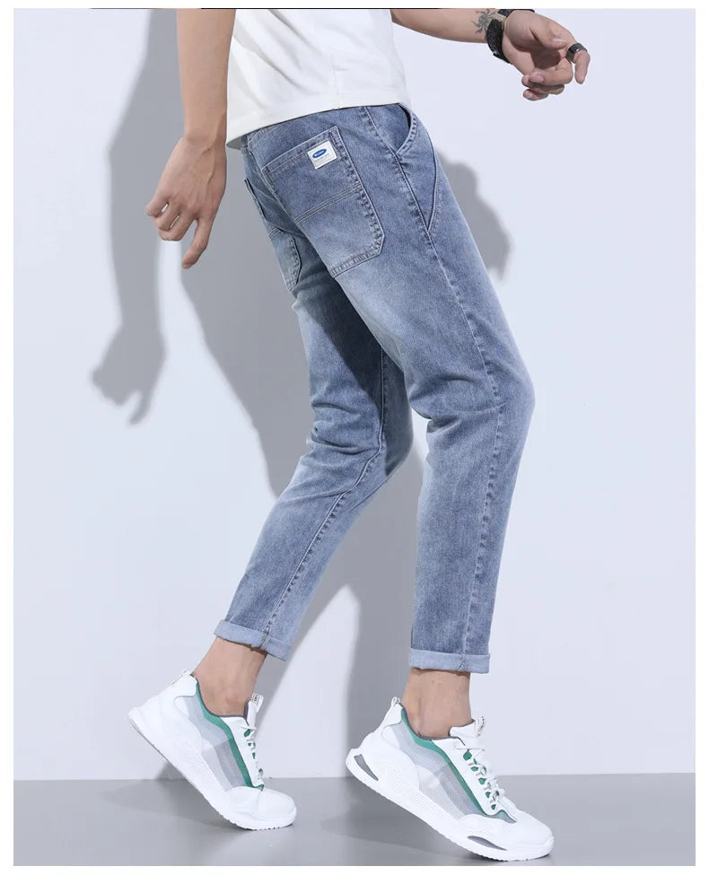 2023 New Summer Thin Style Korean Street LUXURY Work Pants Men's Elastic Waist Jogger Jeans for Work Wear Clothing Denim Jeans