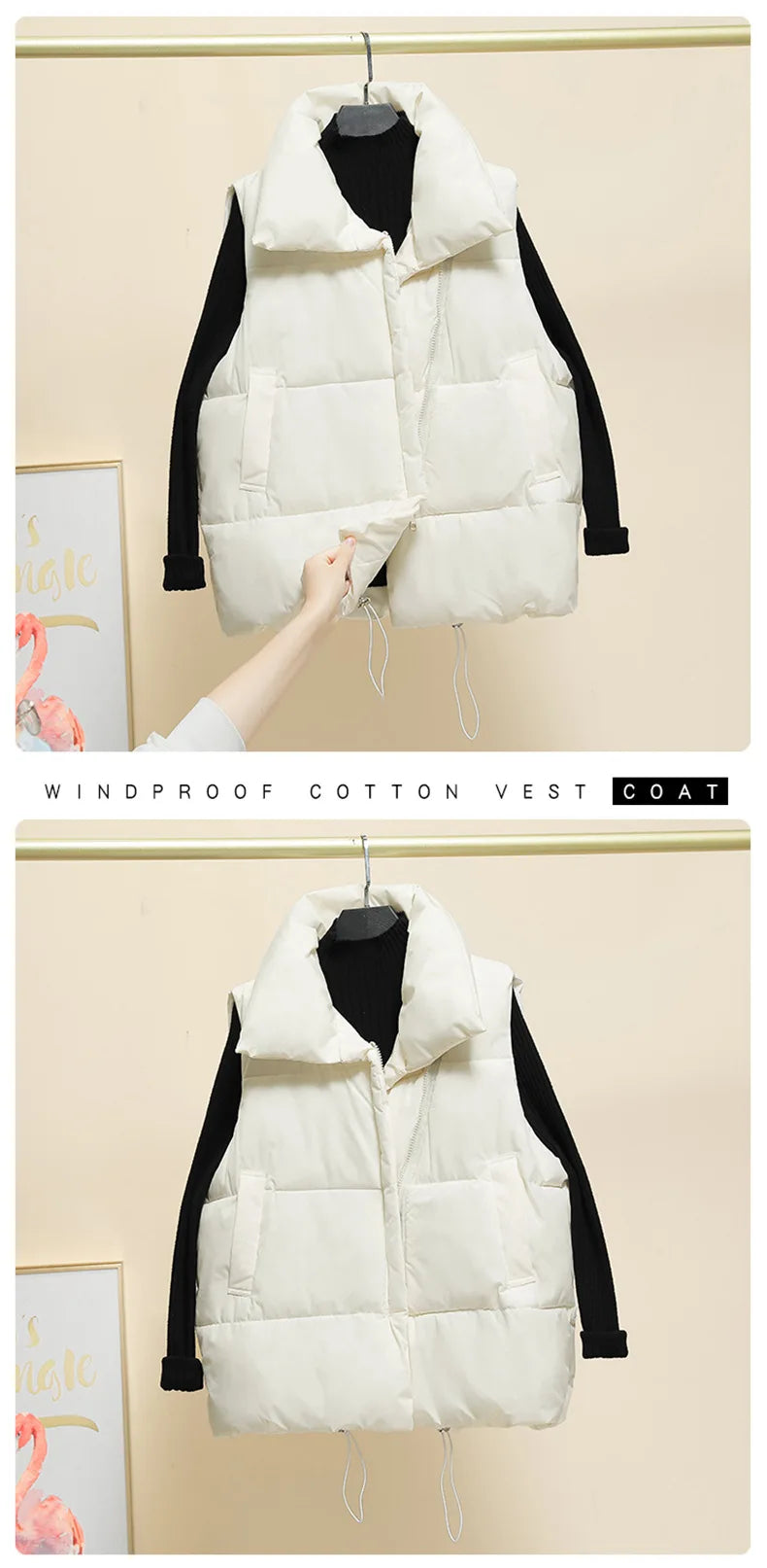Women Vest Parkas Sleeveless Solid Jackets Zipper Splice Thick Vests Pockets Stand Collar Coats Warm Elegant Lady Parka