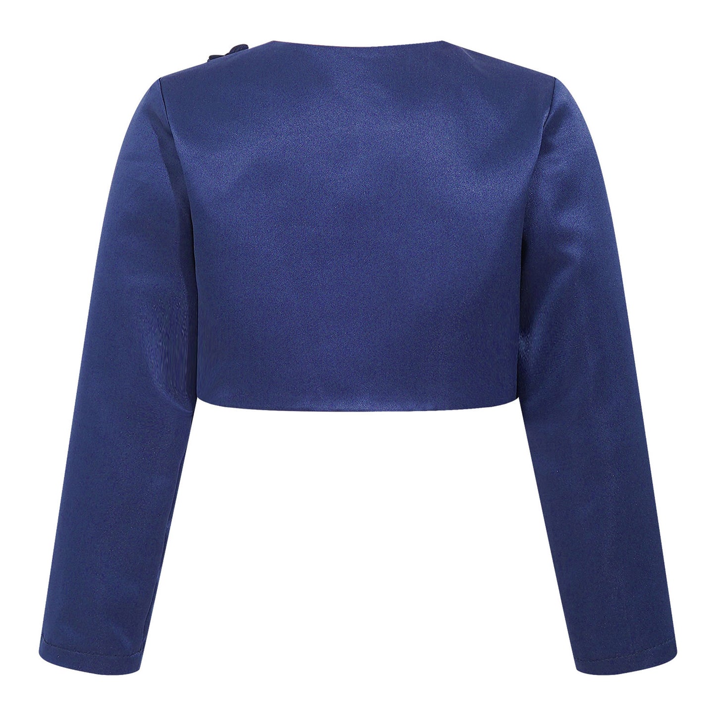 Kids Girls Satin Bolero Jackets Rhinestone Flower Elegant Cardigan Long Sleeve Open Front Shrug Cape Wedding Party Dress Outwear