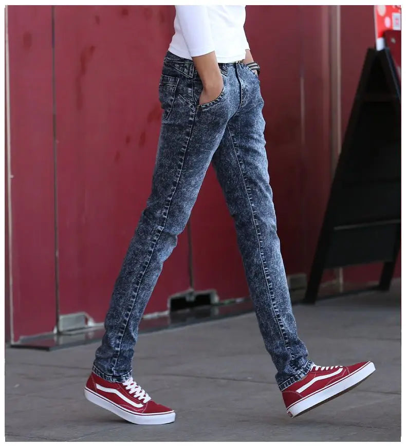 Harajuku Fashion Men's Jeans Stretch Luxury Clothes for Men Korean Style Streetwear Cowboy Solid Snowflake Skinny Denim Pants