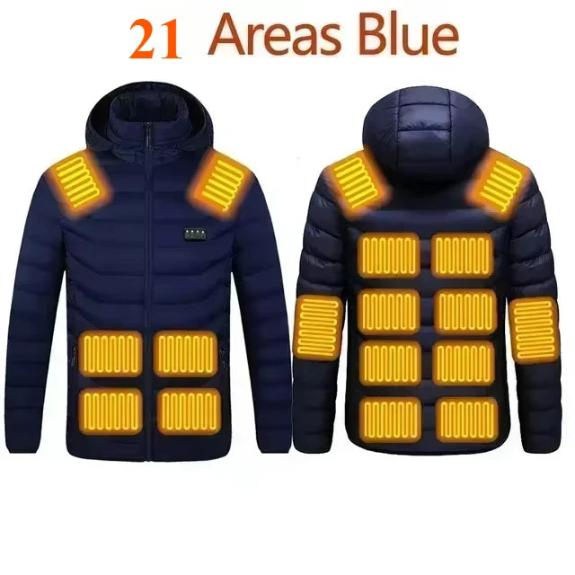 2023 NWE Men Winter Warm USB Heating Jackets Smart Thermostat Pure Color Hooded Heated Clothing Waterproof Warm Jackets