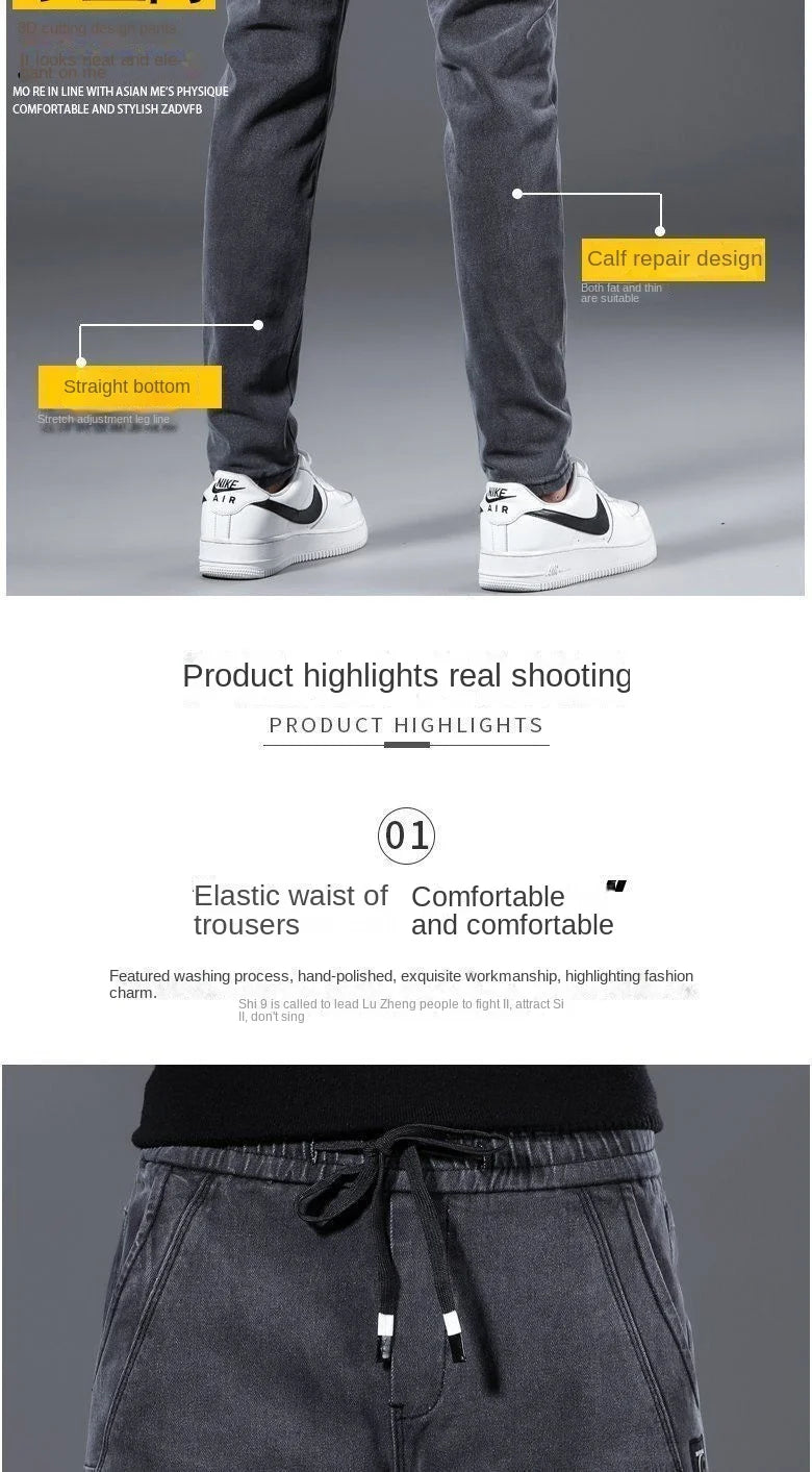 Pantalones vaqueros de mezclilla para primavera y otoño, cintura elástica, finos, con cordón, ajustados, para adolescentes, estudiantes, informales, de diseñador, para hombre, 2022