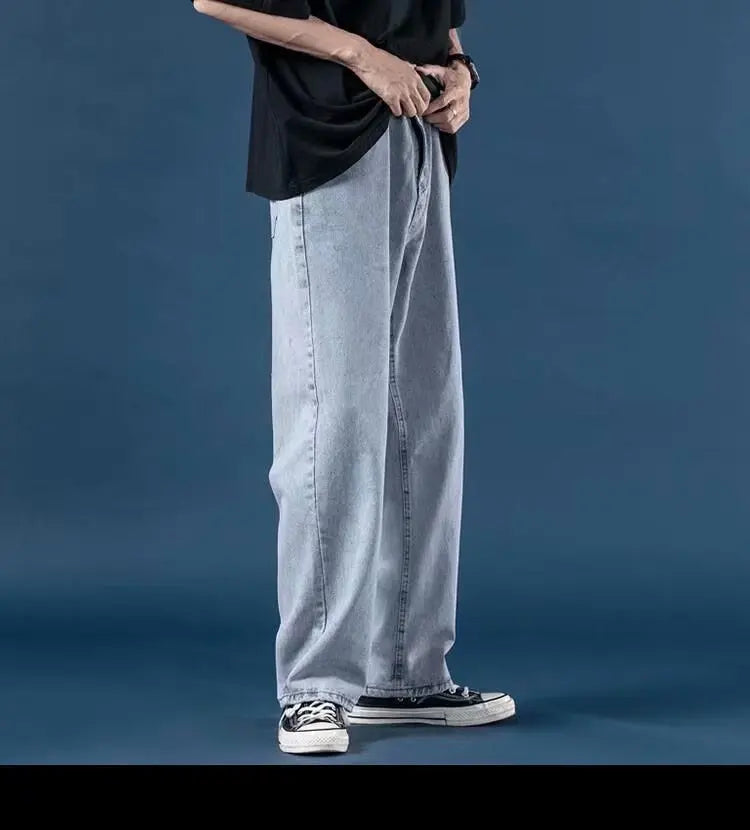 Pantalones vaqueros de mezclilla para hombre, de pierna ancha, largos hasta el suelo, holgados, informales, de cintura alta, lisos, sencillos y rectos, otoño 2024
