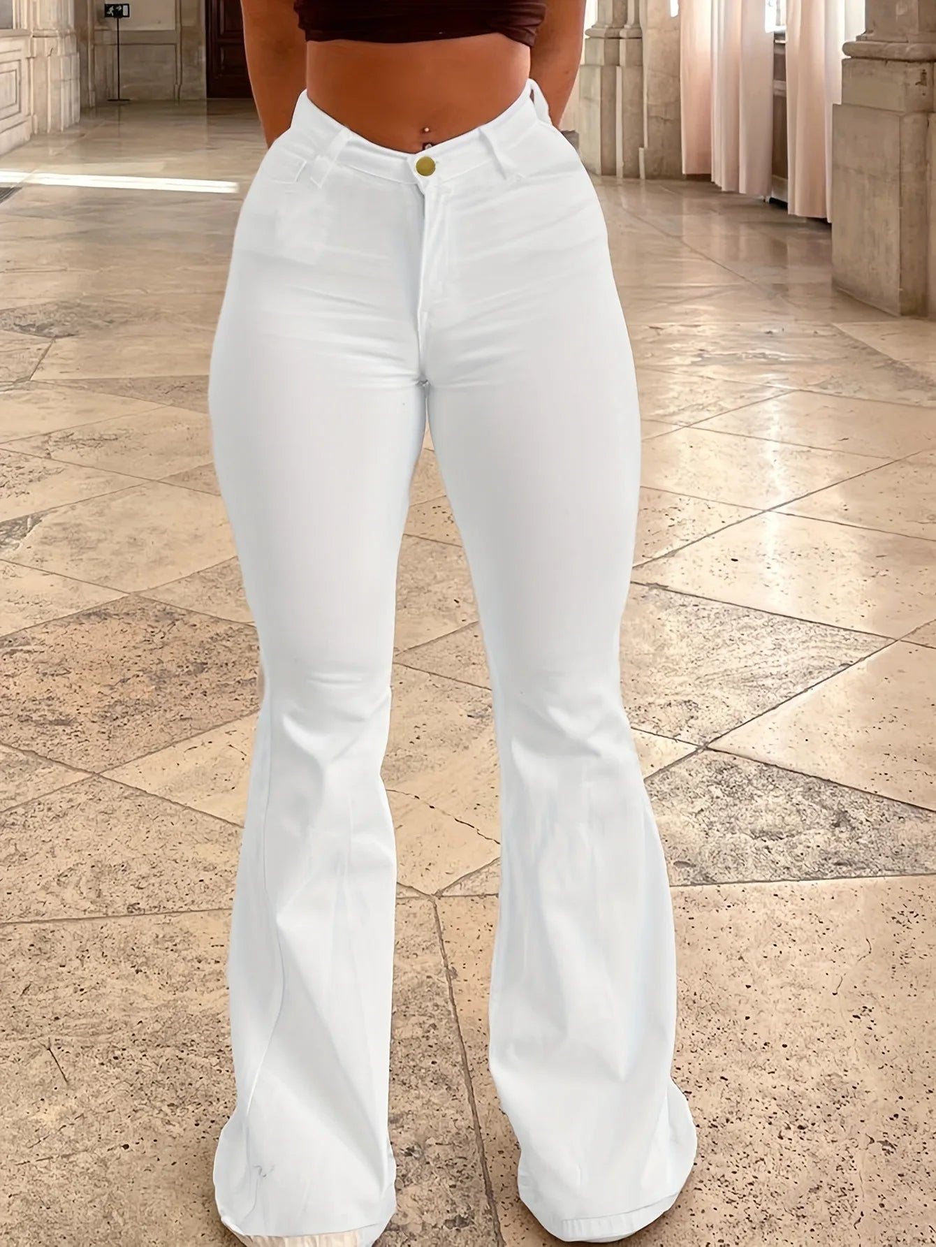 Pantalones vaqueros 2025 para mujer, estilo europeo y americano, elásticos, de cintura alta, de color liso y con microtirón.