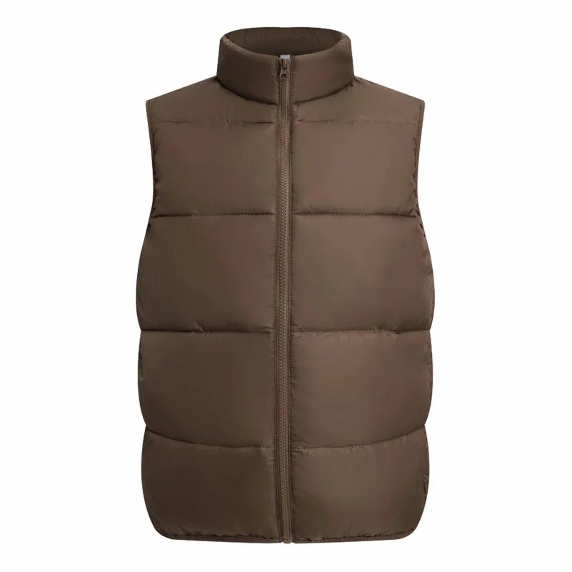 Customized Logo Winter Coat Windproof Vest Thick Stand Up Collar DIY Down Cotton Printing Company Brand Jacket Sleeveless