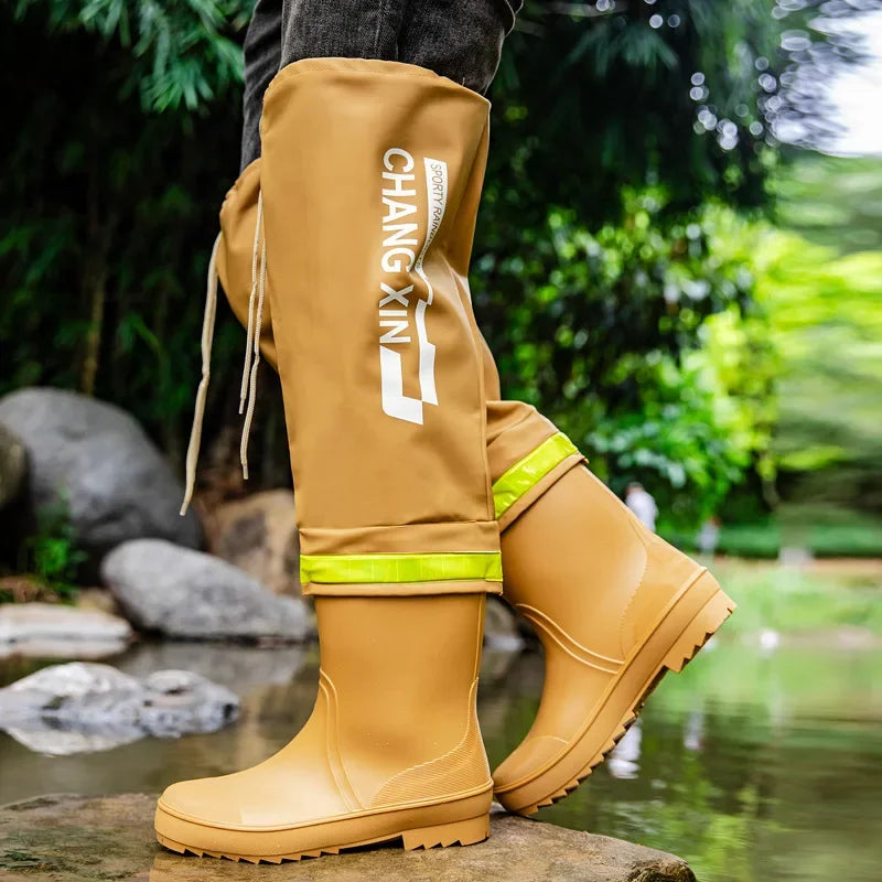 Botas de lluvia para hombre, botas de lluvia hasta la rodilla, impermeables, para pesca, de goma, tipo galocha, de caña larga.