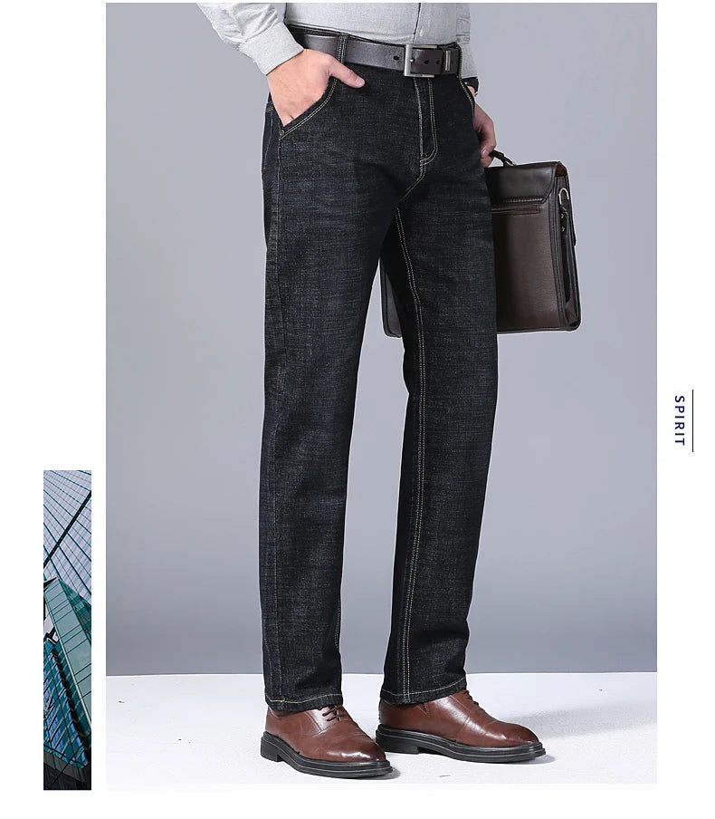 2025 NEW Men's Fashion Business Jeans Classic Style Casual Stretch Slim Jean Pants Male Brand Denim Trousers Black Blue