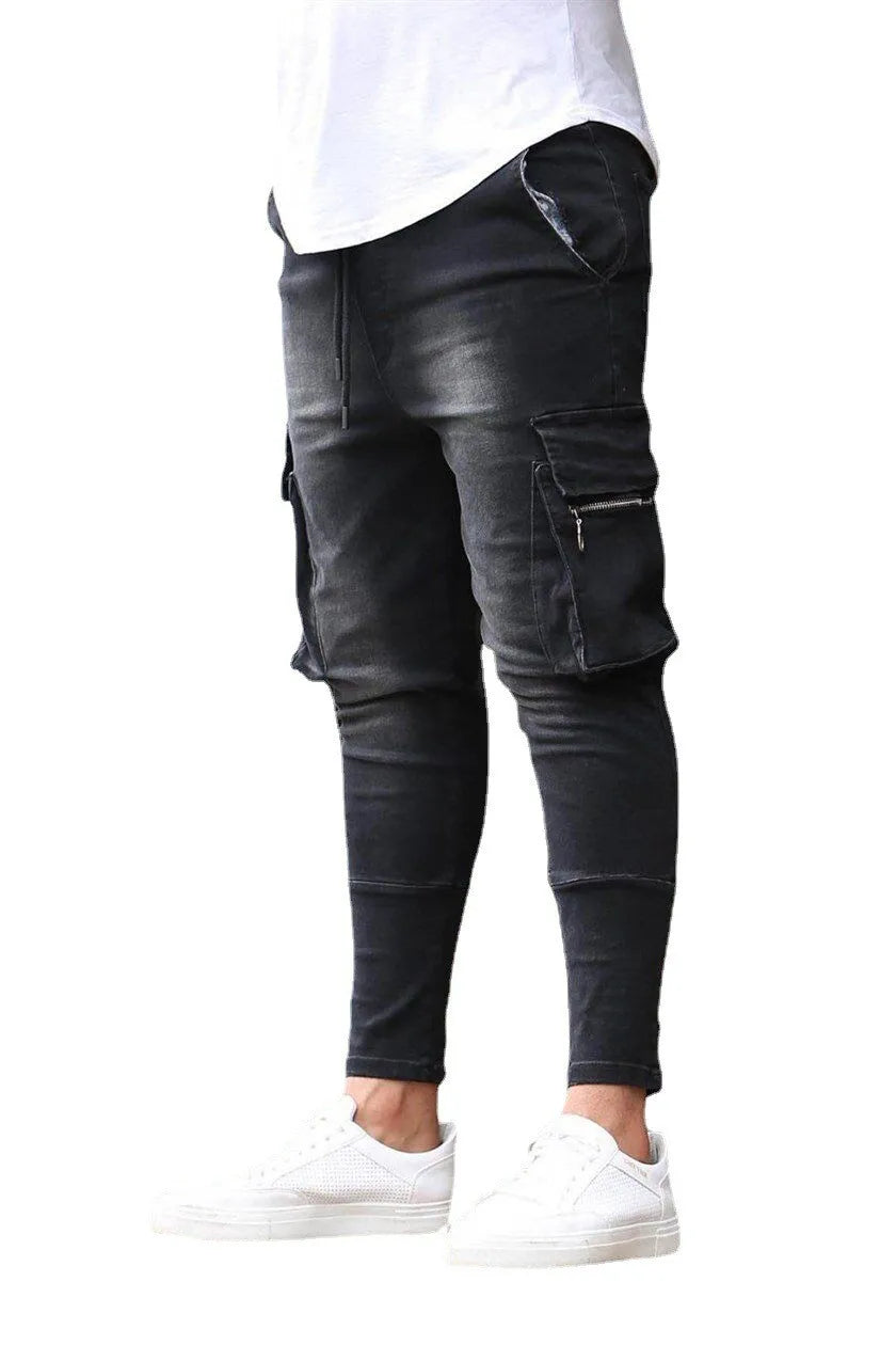 New Spring New Hot Sale Stretch Men's Jeans Fashion Trendy Casual Knee Wear-Resistant Comfortable Zipper Feet Skateboard Pants