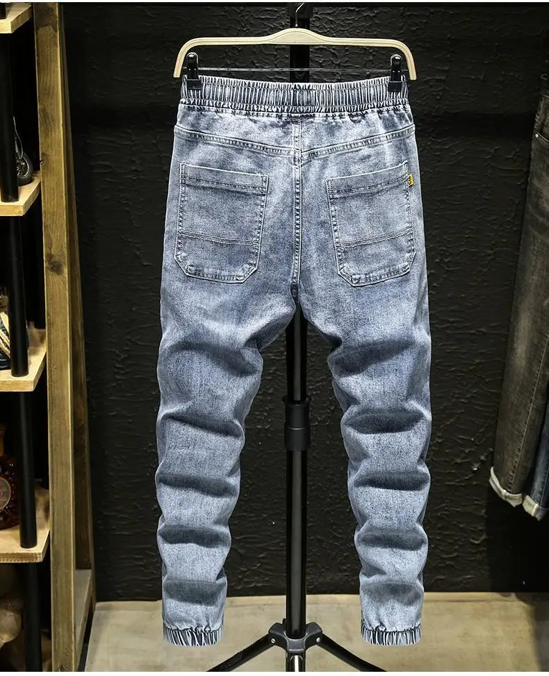 Spring Autumn 2022 New Denim Jeans Men's Elastic Waist Loose Students Teenagers Cowboy Streetwear Harem Leg Long Track Pants Men