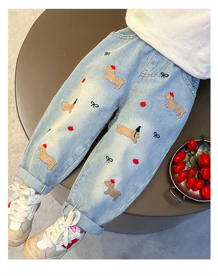2025 New Girls Jeans Loose Straight Leg Pants for Toddler Baby Casual Wear Spring Autumn