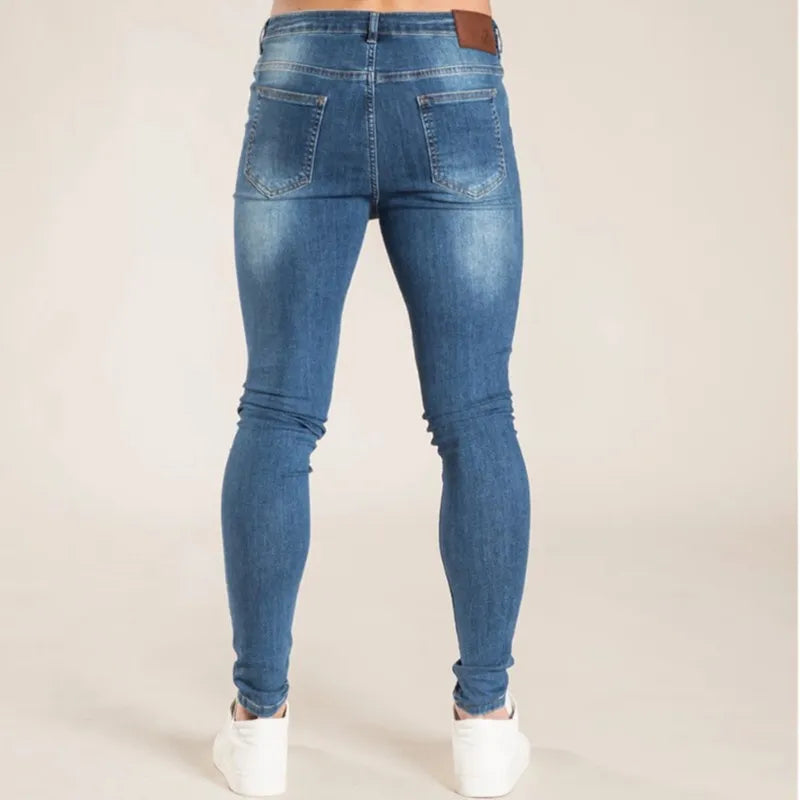 2023 Men Elastic Skinny Jeans Solid Color Stretch Pencil Pants Streetwear Mens Blue Black Denim Jeans Jogging Cowboy Trousers