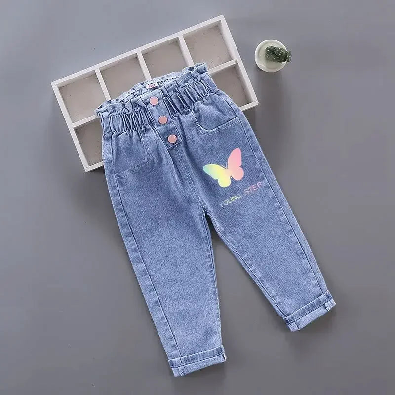 Kids Baby Girls Casual Clothes Jeans Pink Bow Trousers Toddler Infant Denim Clothing Pants Children Bottoms 1 2 3 4 5 6 Years