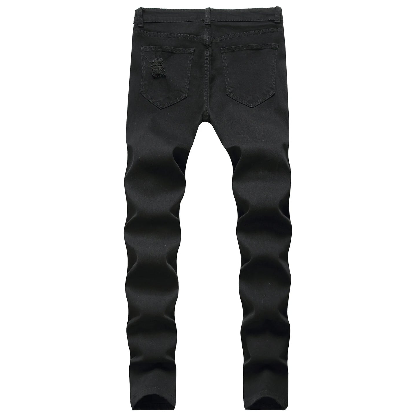 Punk Street Style Ripped Skinny Jeans Men Vintage Wash Solid Denim Trouser Mens Casual Slim Fit Pencil Denim Holes Pants 2024