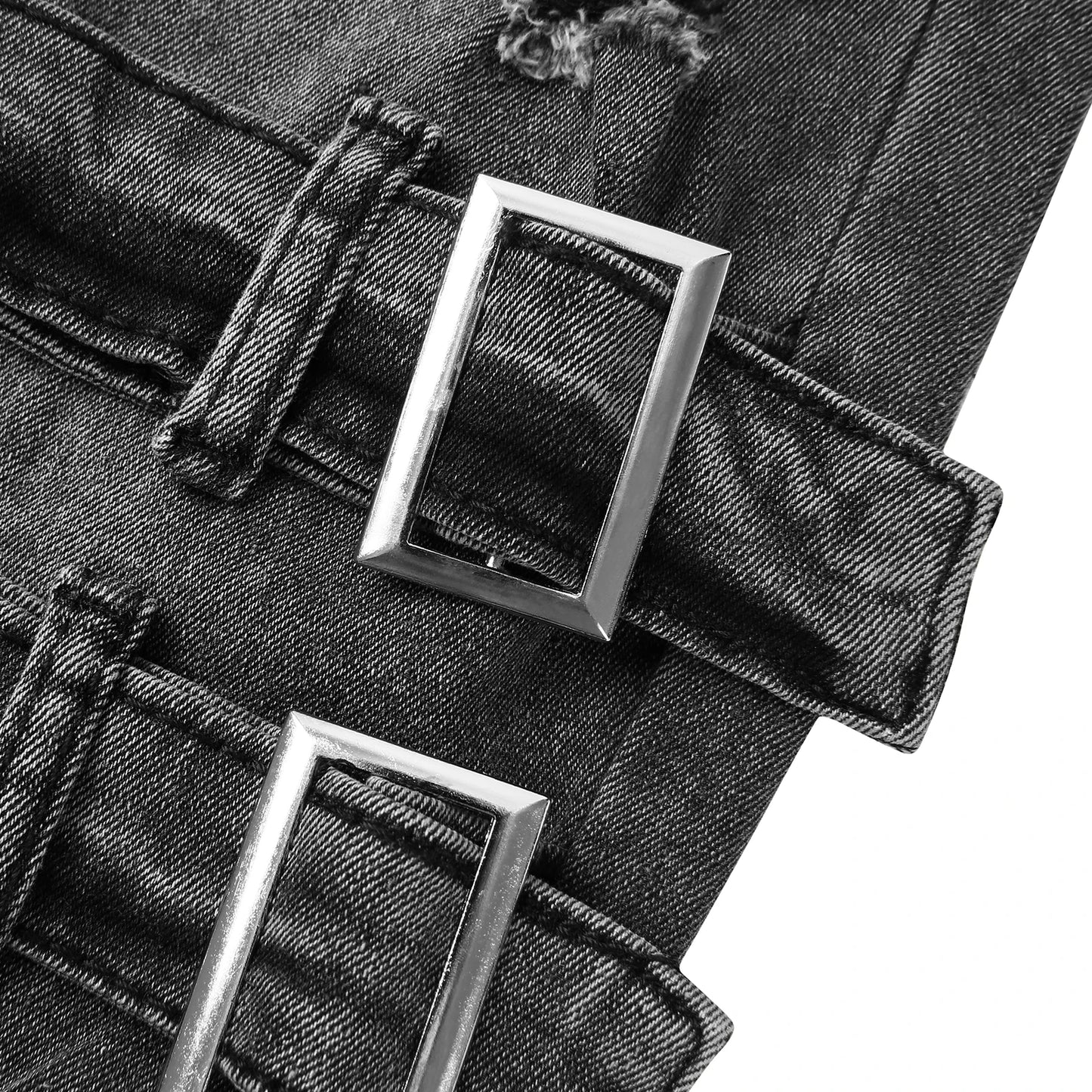 Pantalones vaqueros largos, ajustados y rotos para hombre, con tirantes laterales y cremallera, para correr, elásticos y desgastados, 2025