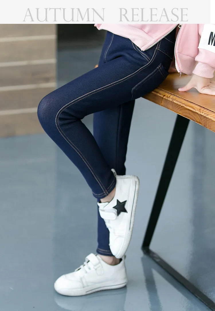 Pantalones para niños, ropa de invierno, nuevos vaqueros gruesos para niñas de mediana edad, estilo coreano, elásticos y de cachemira.