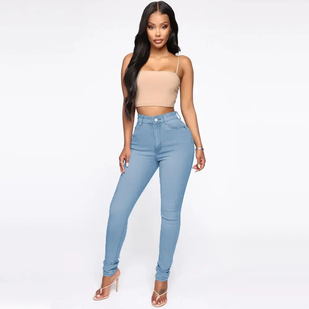 High-Waist Women's Jeans Butt-Lifting Sexy Pencil Pants Cherry-Blossom Butt Chinese Production Female Fashionable Denim Skinnies