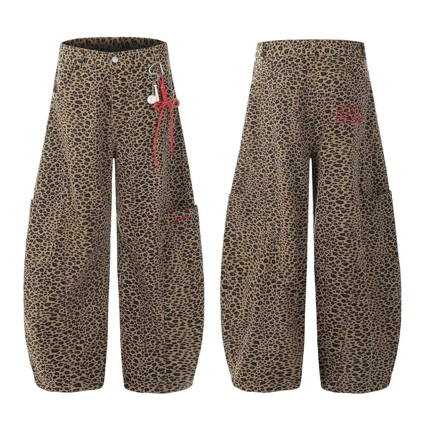 PFNW - Vaqueros caqui con estampado de leopardo para hombre y mujer, holgados, informales, de pierna ancha, primavera 2025, 28W6288