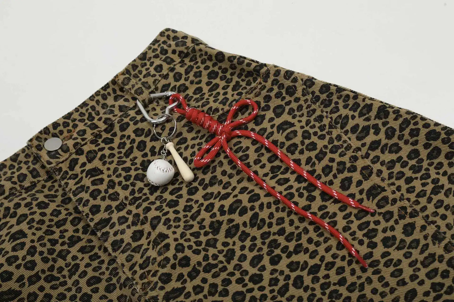 PFNW - Vaqueros caqui con estampado de leopardo para hombre y mujer, holgados, informales, de pierna ancha, primavera 2025, 28W6288