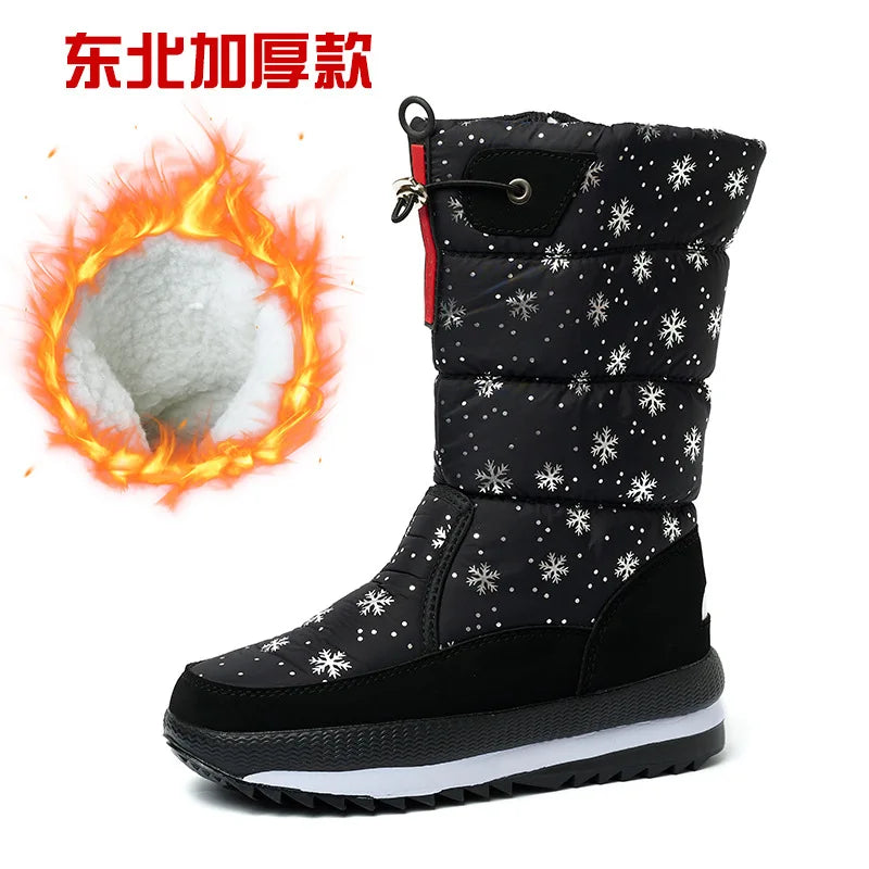 Women Winter Boots Platform Snow Boots Waterproof Non-slip Thick Plush Warm Mid-calf Boots for Women Winter Shoes