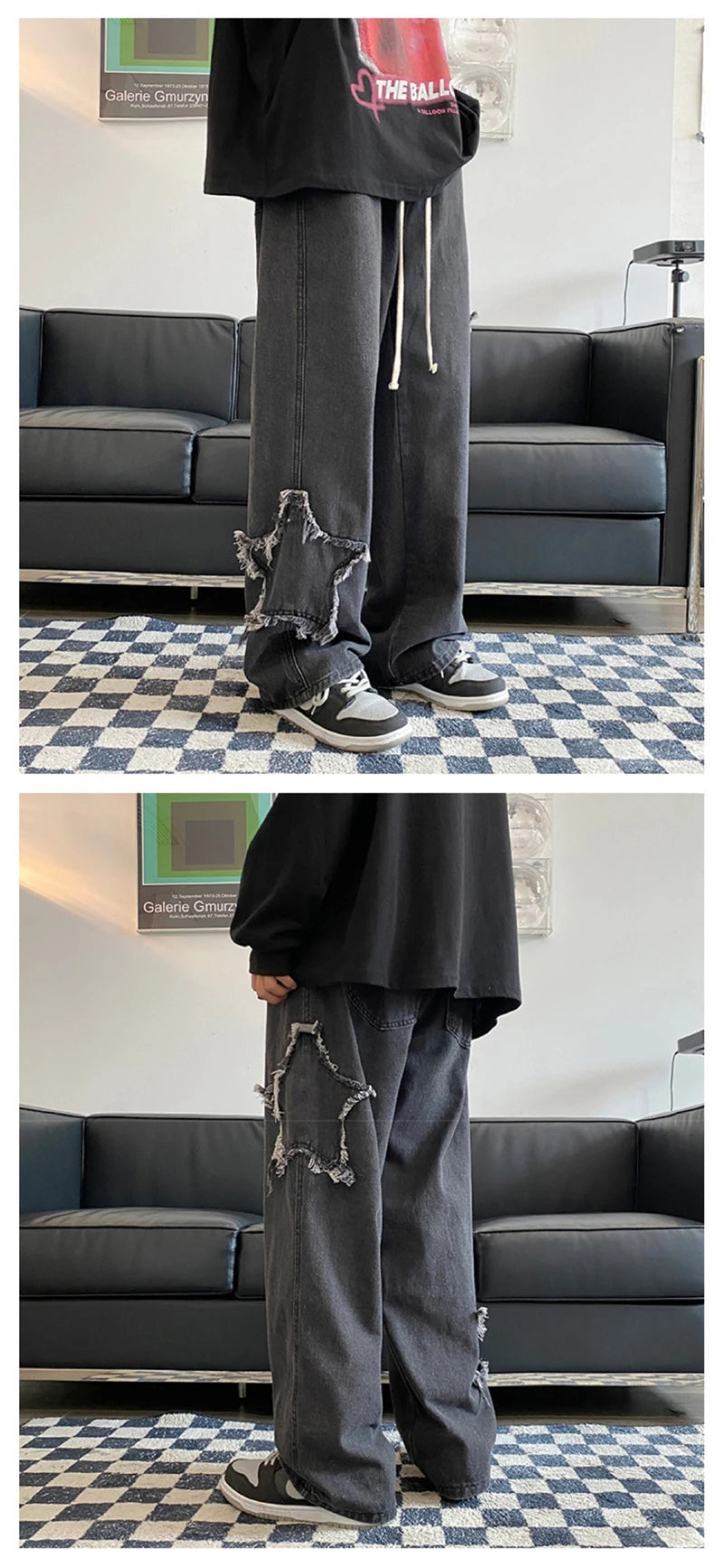 American Retro Star Embroidery Jeans Men's Baggy Hip Hop Fashion Denim Pants 2025 New Casual Y2K Streetwear Straight Trouser