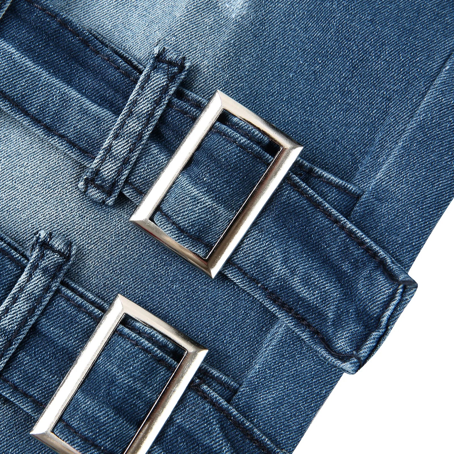 Pantalones vaqueros largos, ajustados y rotos para hombre, con tirantes laterales y cremallera, para correr, elásticos y desgastados, 2025