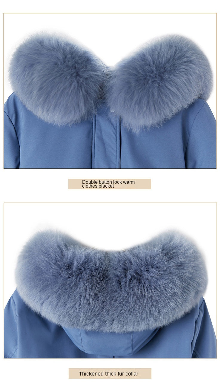Women Parka Fashion 2023 Winter Jacket Slim with Fur Collar Warm Snow Wear Padded Clothes Long Coat Wool Liner Hooded Parkas