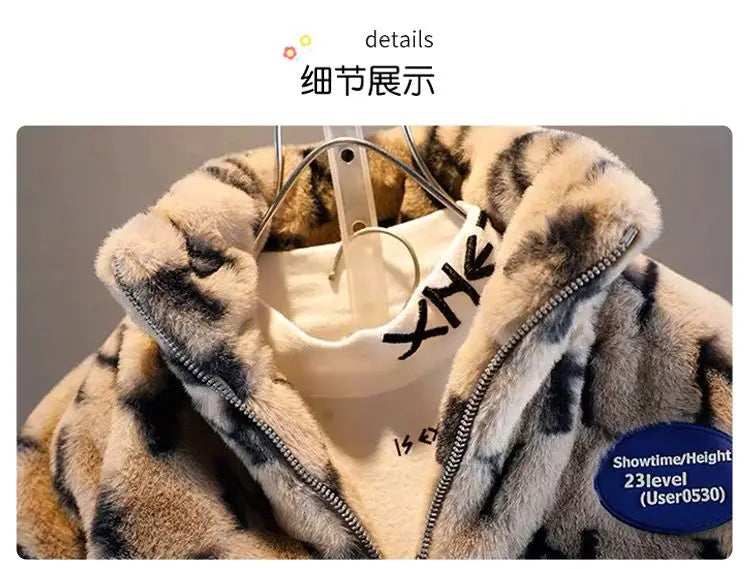 Autumn/Winter Children's Jacket New Boys' and Girls' Thick Cotton Jacket with Velvet and Clip on Cotton Top