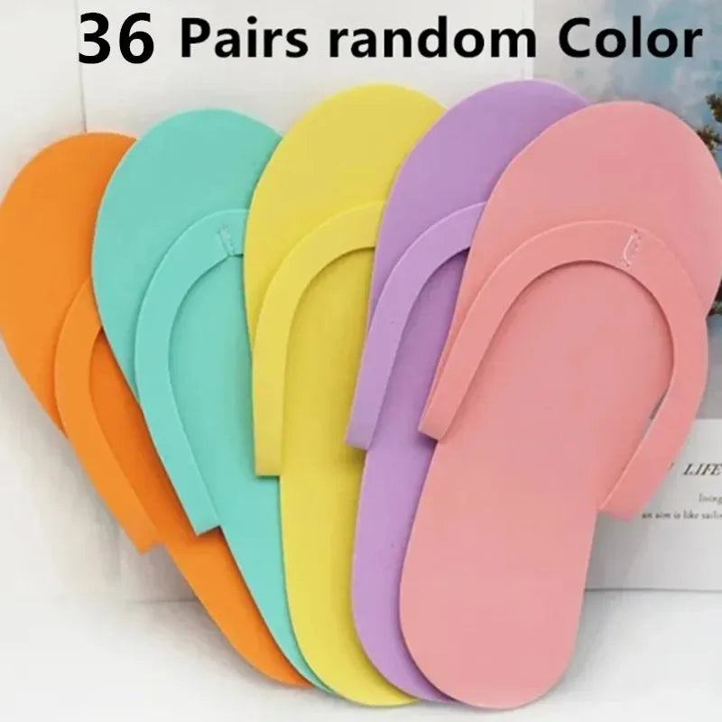 12/24/36 Pairs Random Color Men Women Slippers Foam Disposable Slippers For Salon Spa Hotel Pedicure Foot Flip Flop Slipper