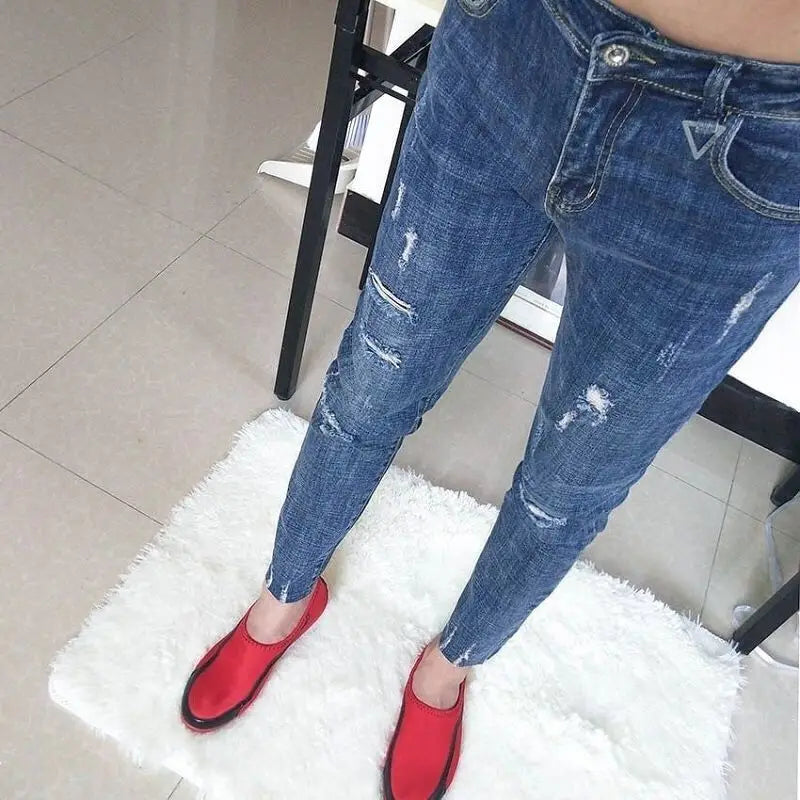 Spring Summer Work Wear Men Luxury Casual Fashion Korean Style Clothes Hip-hop Jeans Slim Japanese Streetwear Beggar Feet Pants