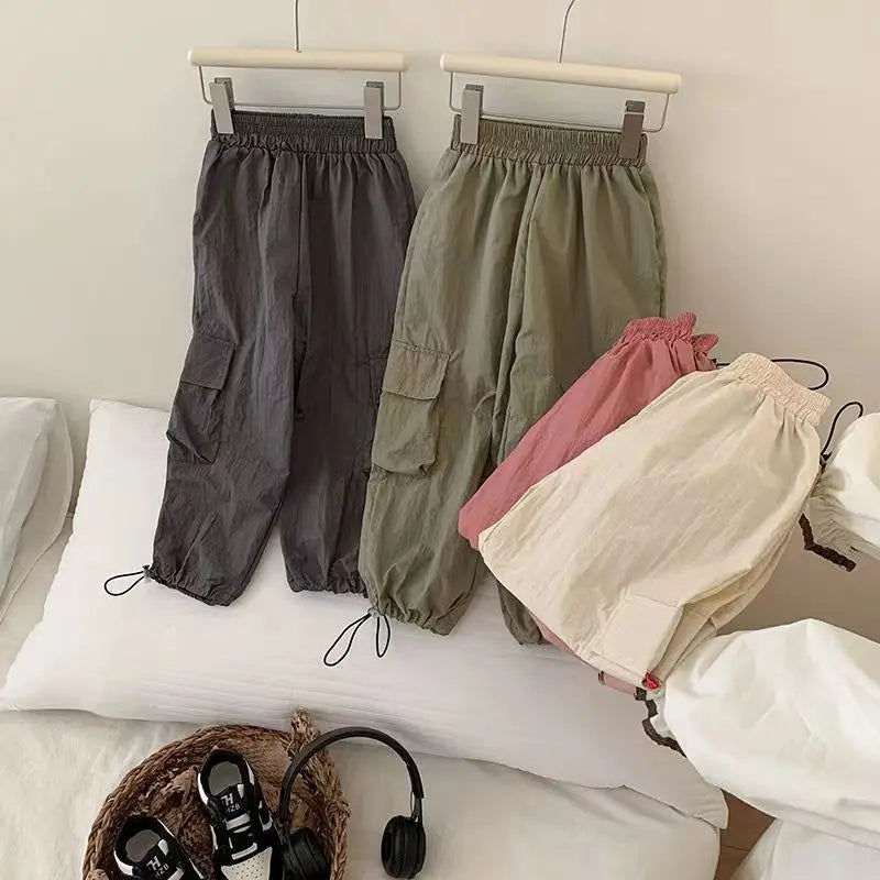 Boys Girls Casual Pants Fashion Kids Spring Autumn Trousers Teenager Vintage Streetwea Pants Children Solid Colour Sweatpants