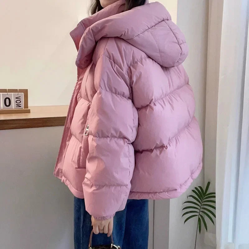 Fashion Parkas Jacket Women's Korean 2024 New Autumn Winter Loose Hooded Thicken Warm Down Cotton Padded Short Coats Female Tops