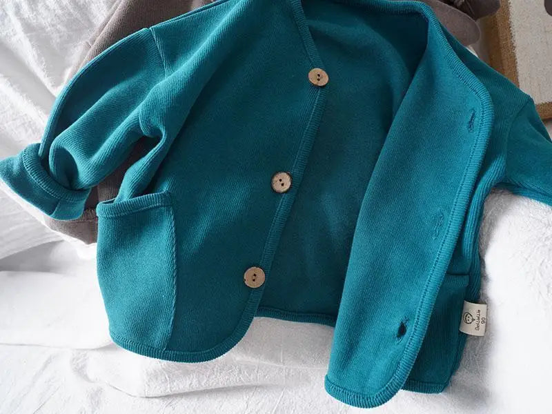 Korean 0-7Yrs Children's Loose Solid Color Long Sleeved Cardigan Autumn Style Pure Cotton Casual Top Jacket for Boys and Girls