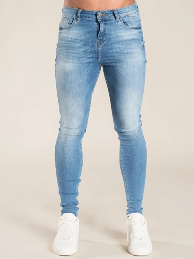 2023 Men Elastic Skinny Jeans Solid Color Stretch Pencil Pants Streetwear Mens Blue Black Denim Jeans Jogging Cowboy Trousers