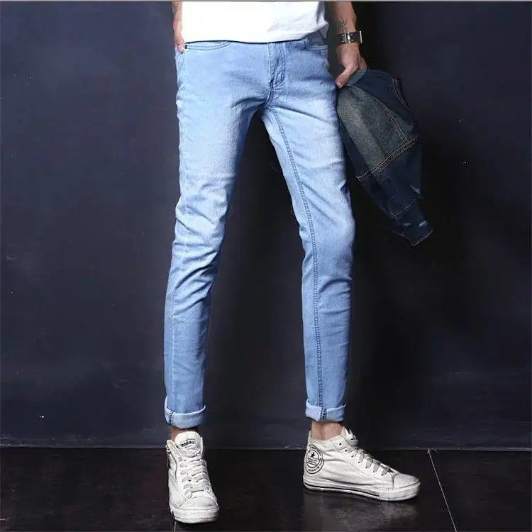Summer Blue Comfortable Stylish Classic Designer Men's Slim Jeans Luxury Brand Korean Fashion Student Cowboy Soild Denim Pants