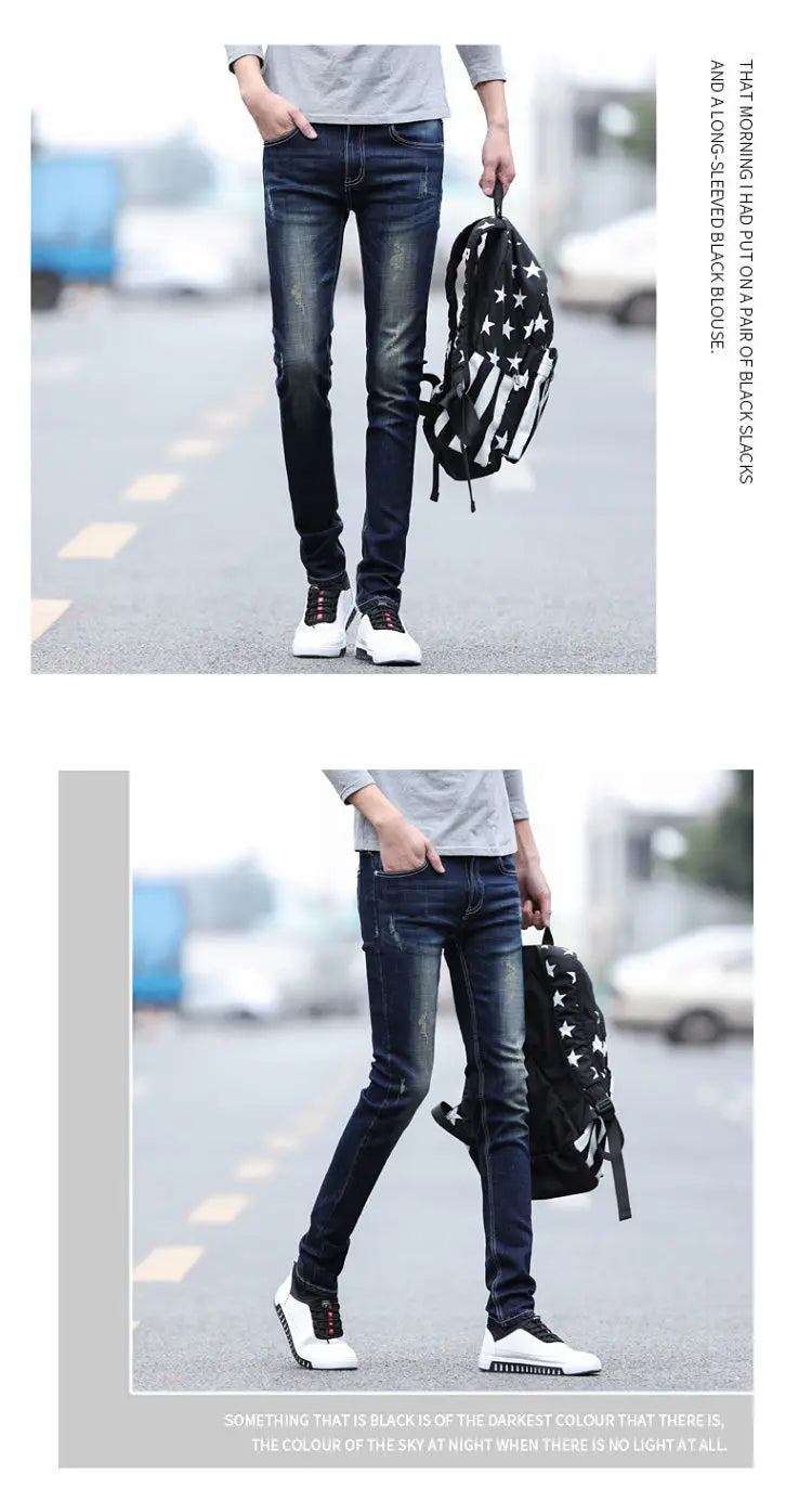 Pantalones vaqueros de diseño de primavera y otoño para hombre, estilo coreano, estilo boy friend, de algodón, elásticos, ajustados e informales.