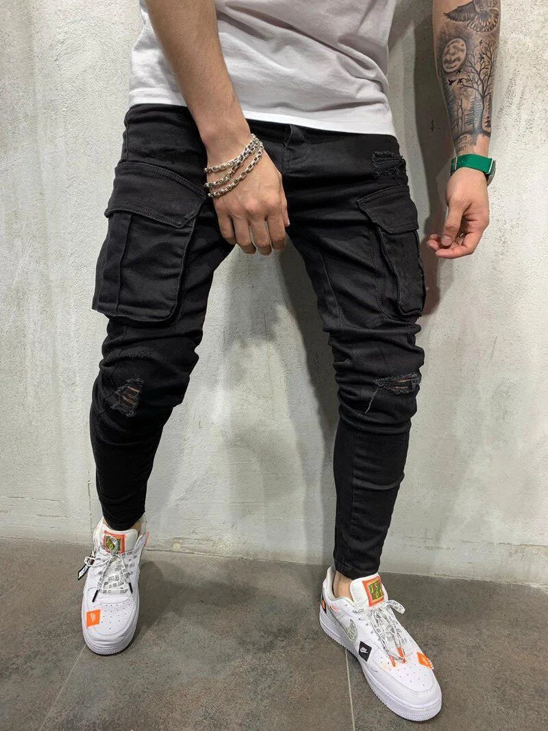 New Spring New Hot Sale Stretch Men's Jeans Fashion Trendy Casual Knee Wear-Resistant Comfortable Zipper Feet Skateboard Pants
