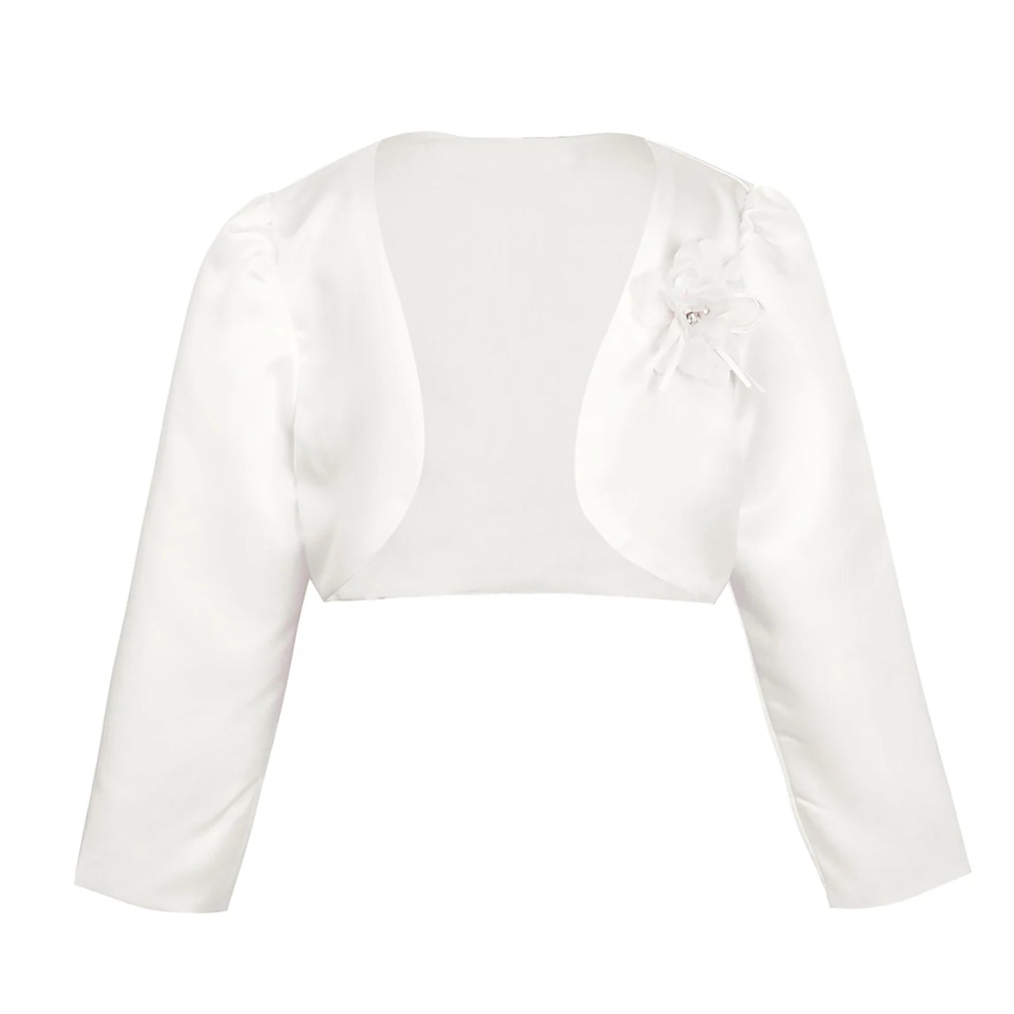 Kids Girls Satin Bolero Jackets Rhinestone Flower Elegant Cardigan Long Sleeve Open Front Shrug Cape Wedding Party Dress Outwear